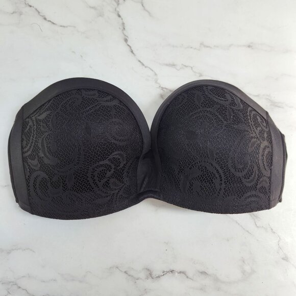 Delimira Black Lace Strapless Bra Comfort Stay in Place Women's 38C - Picture 2 of 7